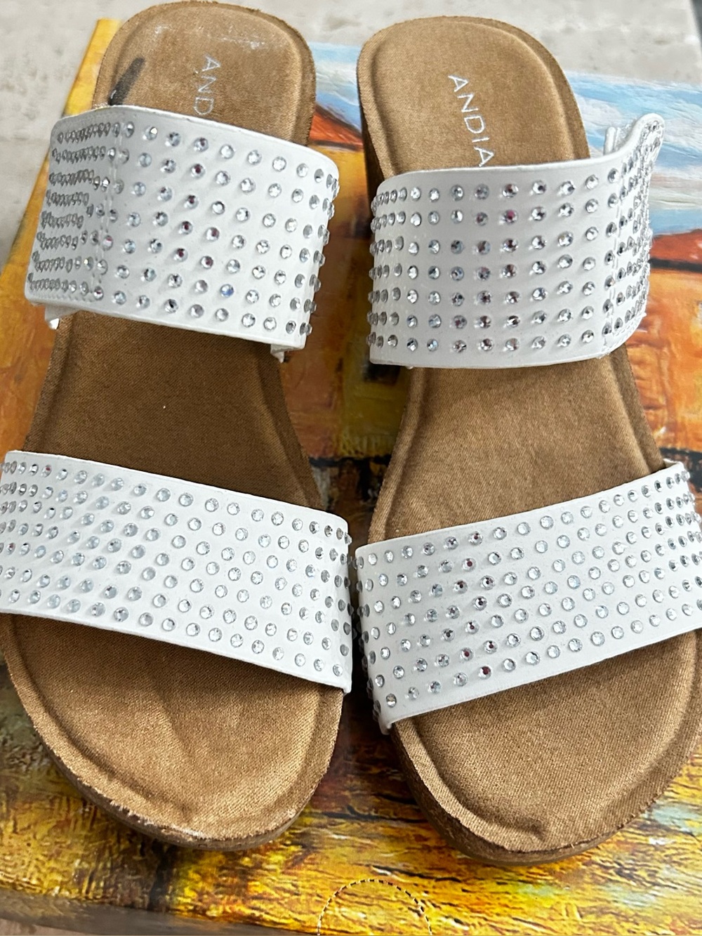 ANDIA White Crystal-Stud Slide Sandals
